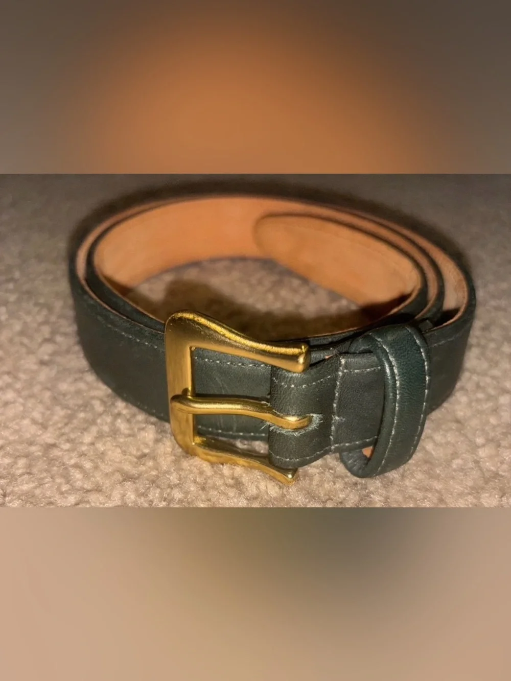 Coach Women’s Forest Green Leather Belt with Brass Buckle